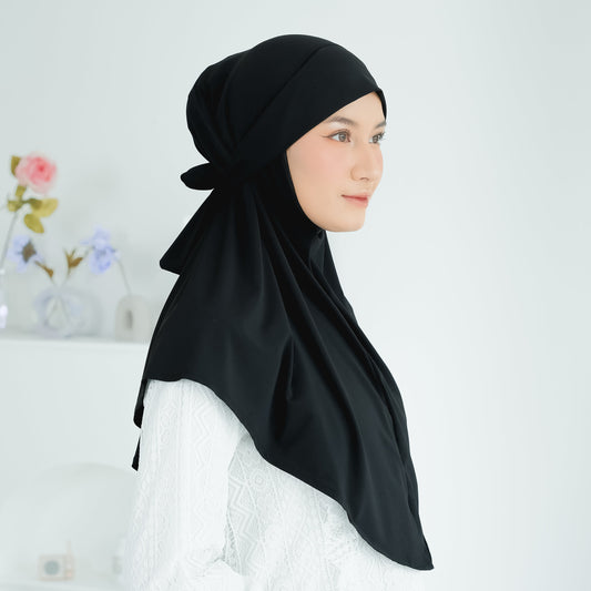 Naira Hijab Tali Pet Instan Jersey Hitam - Demar Hijab