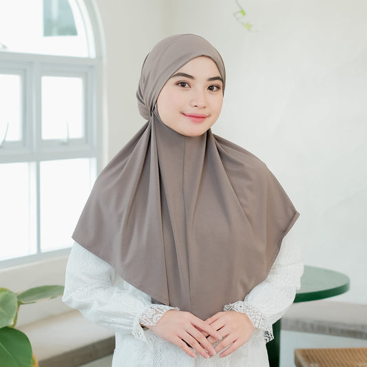 Naira Hijab Tali Pet Instan Jersey Khaki - Demar Hijab