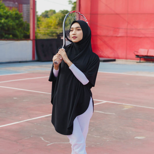 Qaila Hijab Sport Lengan Instan Jersey Hitam - Demar Hijab
