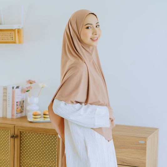 Zayna Hijab Syari Malaysia Instan Jersey Mocca - Demar Hijab