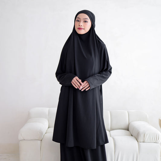 Shafeera Mukena Multifungsi Umroh Haji Jersey Hitam - Demar Hijab