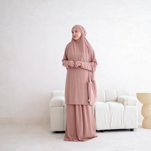 Shafeera Mukena Multifungsi Umroh Haji Jersey Mocca - Demar Hijab