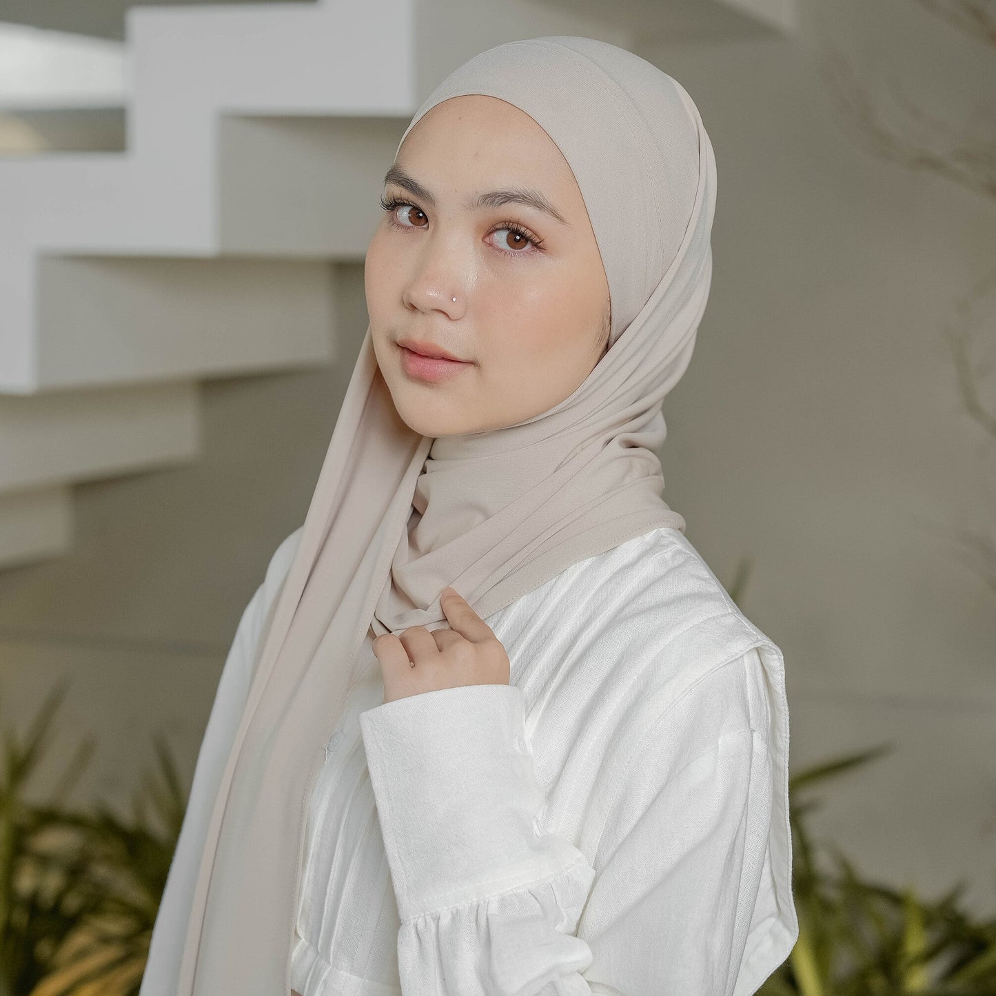 Ameera Pashmina Tali Instan Jersey Cream - Demar Hijab