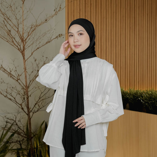 Ameera Pashmina Tali Instan Jersey Hitam - Demar Hijab