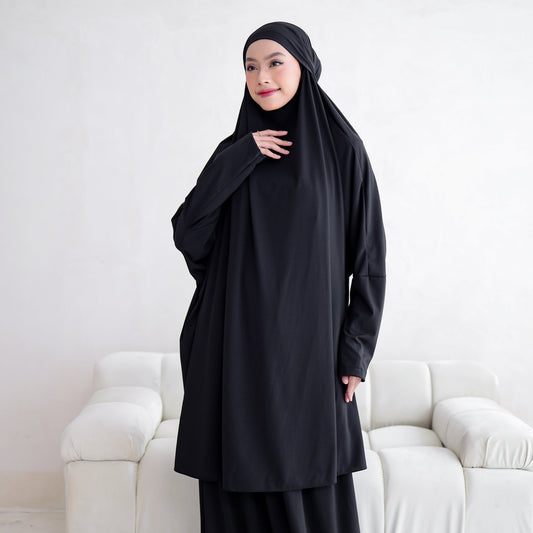Shafeera Mukena Multifungsi Umroh Haji Jersey Hitam