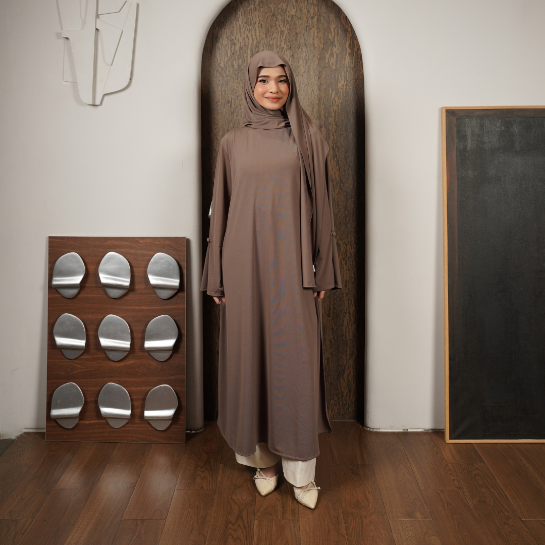 Rahma Split Abaya Haji Umroh Jersey Khaki