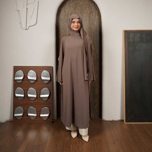 Rahma Split Abaya Haji Umroh Jersey Khaki