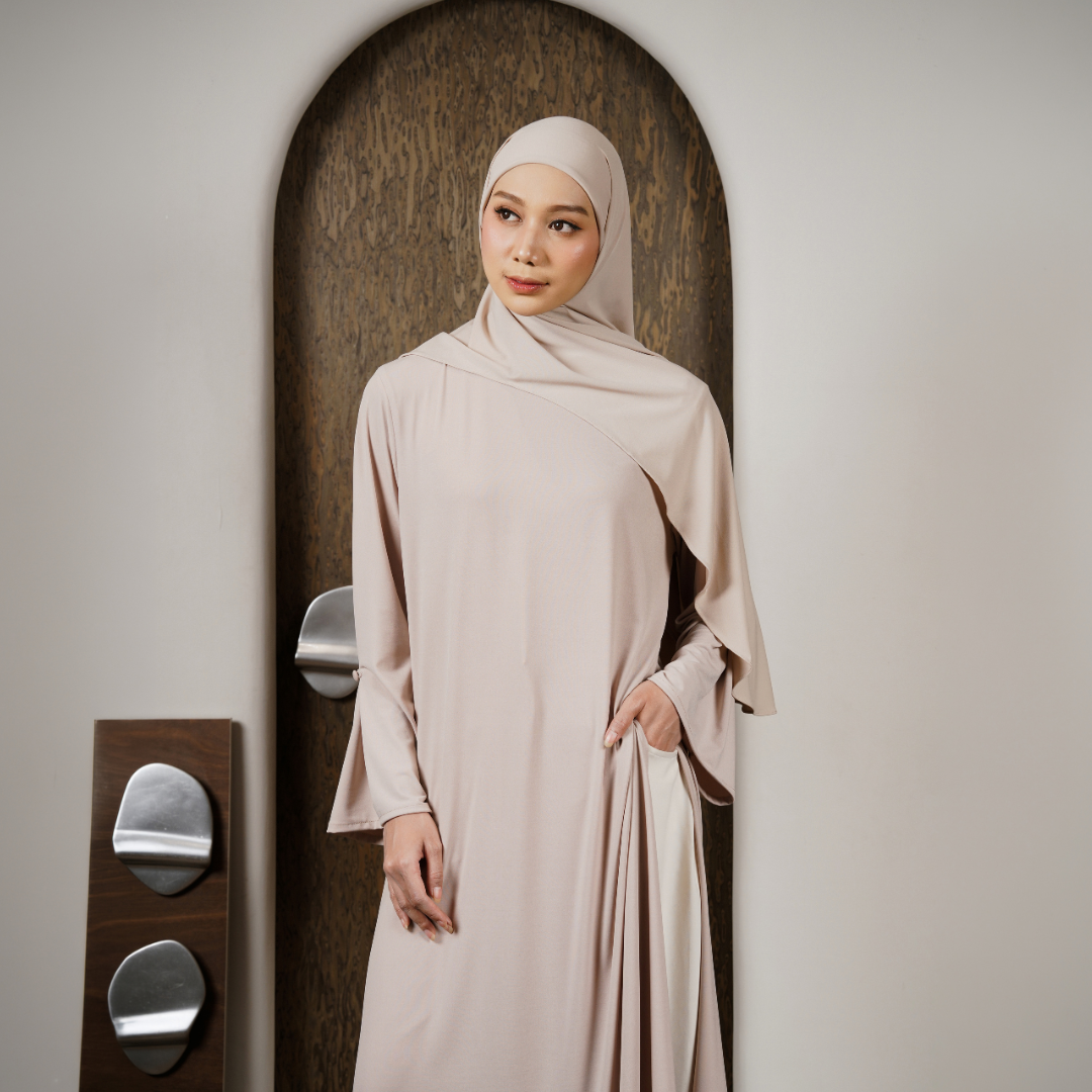 Rahma Split Abaya Haji Umroh Jersey Cream