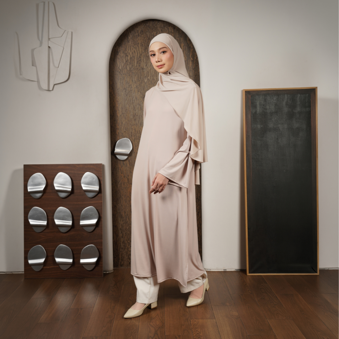 Rahma Split Abaya Haji Umroh Jersey Cream