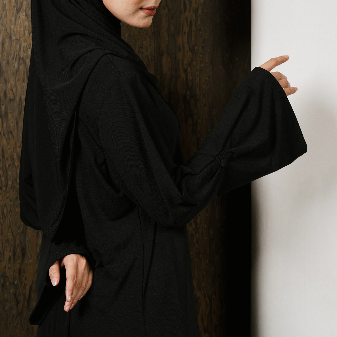 Rahma Split Abaya Haji Umroh Jersey Hitam