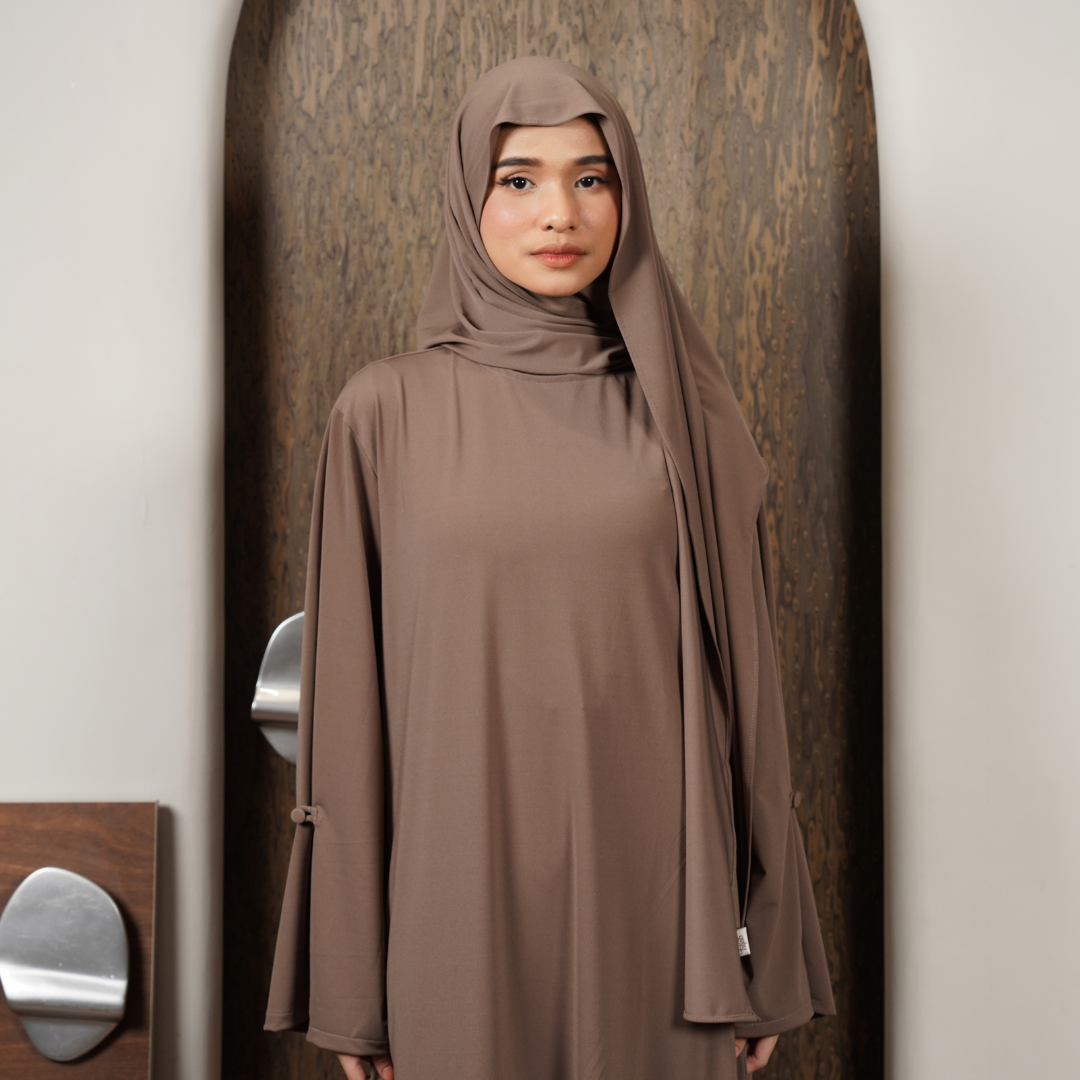 Rahma Split Abaya Haji Umroh Jersey Khaki