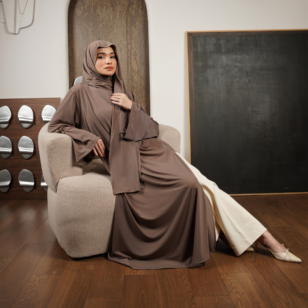 Rahma Split Abaya Haji Umroh Jersey Khaki