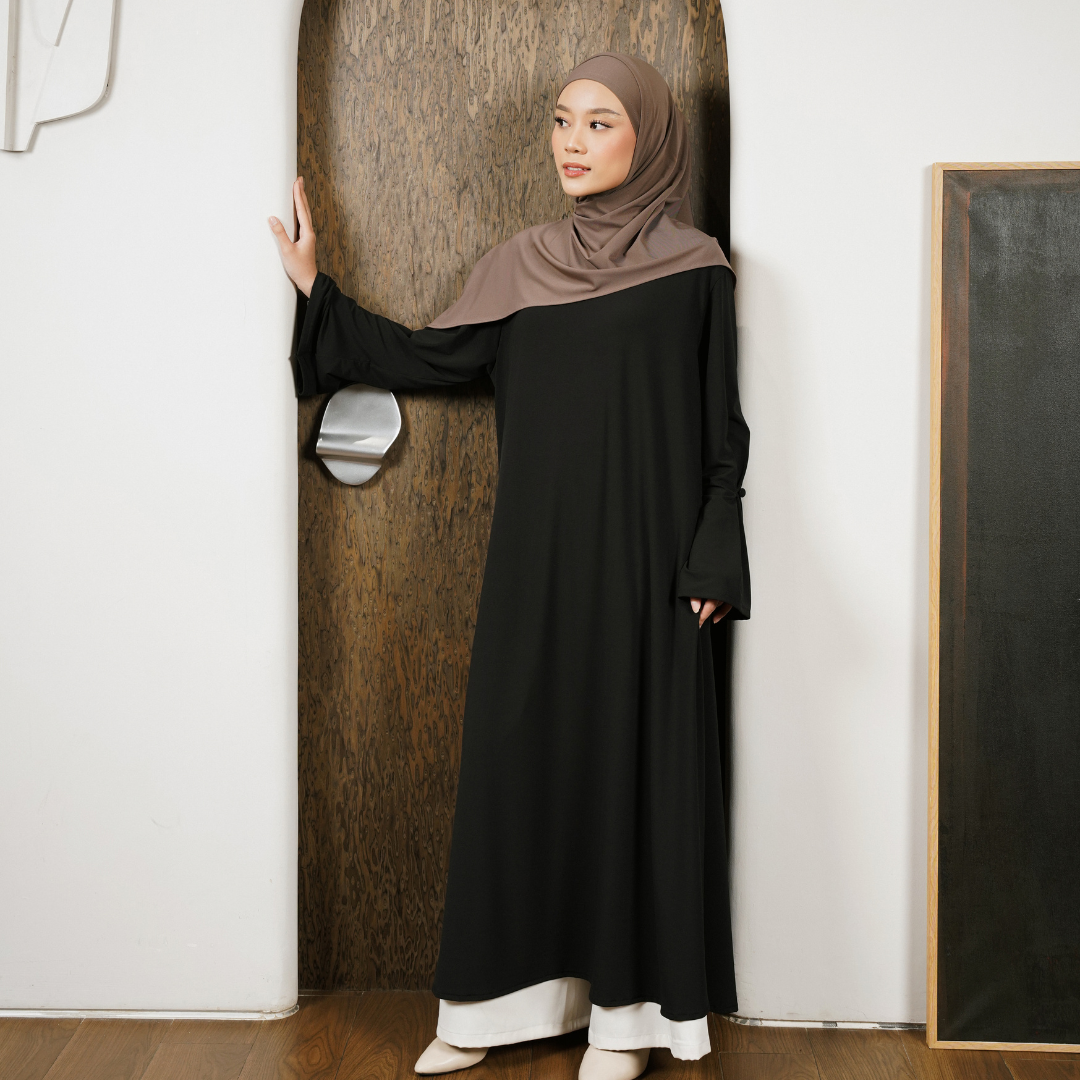 Rahma Split Abaya Haji Umroh Jersey Hitam