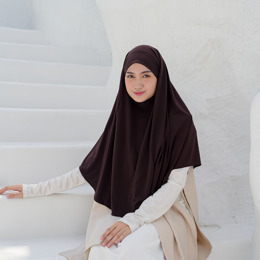 Aisha French Khimar Syari Instan Jersey Mahogany